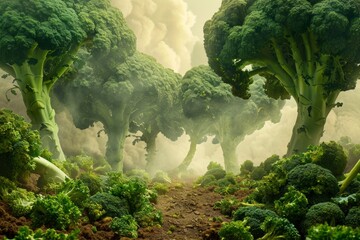 Enchanted Broccoli Forest in Misty Light