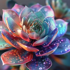 Vibrant Succulent with Water Droplets Close-Up