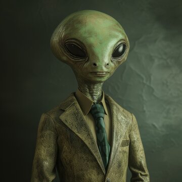Extraterrestrial Being in Business Attire Posing for a Portrait