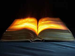 Magical Book with Glowing Pages on a Dark Background
