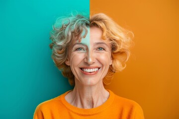 Aging skin protection and clear complexion strategies shown in firmness studies, integrating screen portrayal and skin resilience in slight smile depiction.