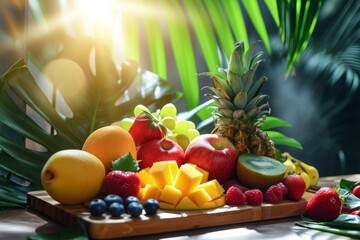 Assorted Fresh Fruits on a Table with Sunlight