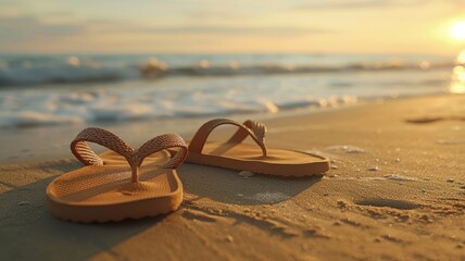 Fototapeta na wymiar Casual beach sandals by the seaside on a sunny day
