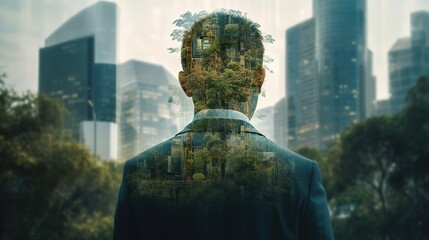 Double exposure image of business person