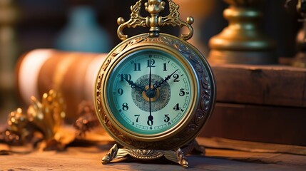 Antique clock on table