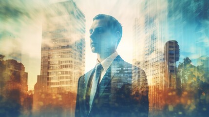 Photo double exposure image of a business person - Powered by Adobe