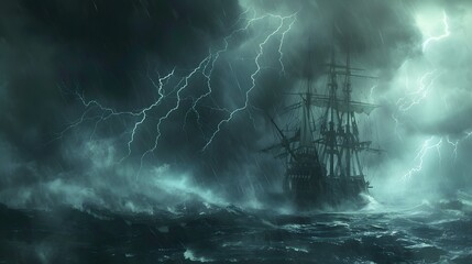 Fototapeta premium pirate ship sailing on the sea, 3D render
