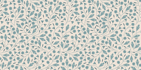 Scandinavian eco floral pattern. Ethnic garden leaf background. Organic flower plants shapes. Folk vector illustration with flowers on light beige background. Traditional wildflowers motif. Ditsy.