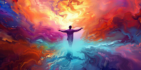 Obraz premium Spiritual Renewal: Embracing God's Grace - A journey of renewal and transformation, where individuals embrace the grace of God, finding new purpose and meaning in their lives