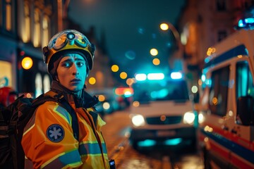 Professional paramedic doctor ambulance rescue service person help accident quick assistance emergency health care specialist standing female medic hospital nurse experienced urgent vehicle