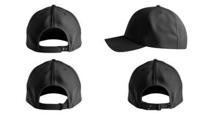 Set of black front and side view hat baseball cap