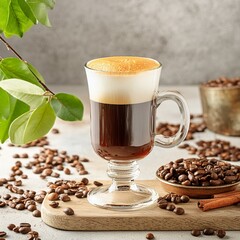 an irish coffee in a glass mug