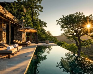 Fototapeta premium An infinity pool with a view of the savanna.