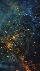 Blue and orange glowing dots connected by white lines on a dark blue background.