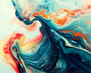Colorful abstract painting with a blue and orange color scheme.