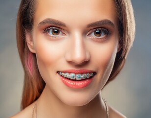 schöne zähne eine Frau mit Zahnspange.
