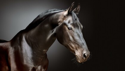 ai generative of a dashing horse, black; tough stud; dark background