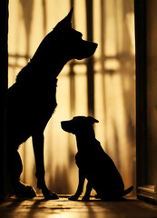 2 dogs silhouette background. ai generated.