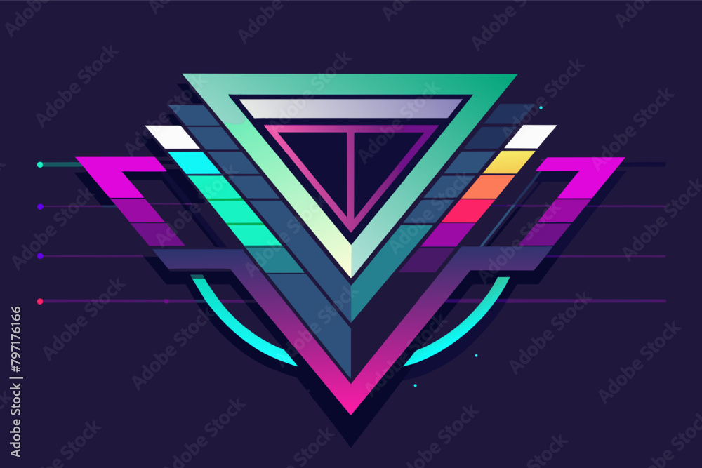 Aufkleber a glitch-inspired logo with overlapping geometric shapes and a neon color palette, representing digi