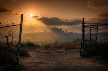 Cityscape of Downtown Los Angeles, CA  from Ascot Hills Park