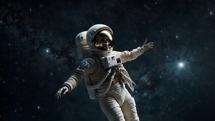 Naklejka premium A skeleton astronaut floating in space, surrounded by stars, with Earth visible in the background ai_generated