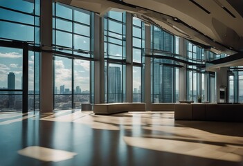interior business view big skyline created building space modern windows Empty glass