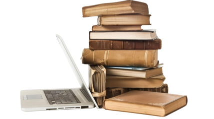 Stack of books with laptop