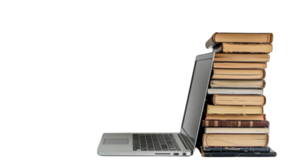 Stack of books with laptop