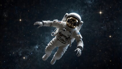 A skeleton astronaut floating in space, surrounded by stars, with Earth visible in the background ai_generated