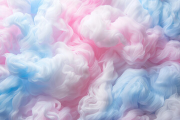 Fototapeta premium Fluffy and pastel-colored texture of cotton candy, capturing its sugary sweetness and airy quality. Cotton candy textures offer a whimsical and playful backdrop.