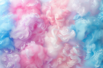 Obraz premium Fluffy and pastel-colored texture of cotton candy, capturing its sugary sweetness and airy quality. Cotton candy textures offer a whimsical and playful backdrop.
