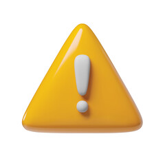 Yellow triangle button with exclamation point 3d icon. Warning, attention, secure signal caution or error mark realistic symbol three-dimensional rendering vector illustration