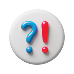 Blue question and red exclamation signs 3d realistic button. Glossy exclamation and question punctuation marks, attention signals three-dimensional rendering vector illustration