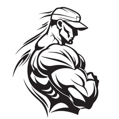 Bodybuilder bicep  in cartoon, doodle style . Image for t-shirt, web, mobile apps and ui. Isolated 2d vector illustration in logo, icon, sketch style, Eps 10, black and white. AI Generative