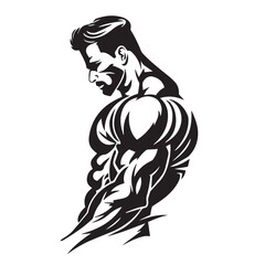 Bodybuilder bicep  in cartoon, doodle style . Image for t-shirt, web, mobile apps and ui. Isolated 2d vector illustration in logo, icon, sketch style, Eps 10, black and white. AI Generative