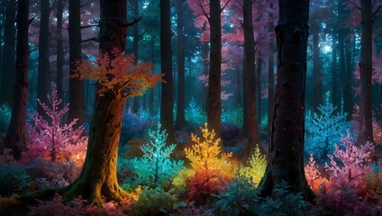  A fantasy forest with crystal trees that refract light into a myriad of colors, creating a dazzling, gem-like landscape  ai_generated