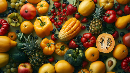 Color fruits and vegetables, Fresh food, Concept, Collage