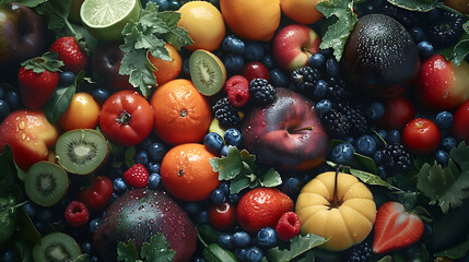 Color fruits and vegetables, Fresh food, Concept, Collage