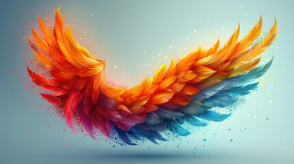 Color Phoenix wing on blue background
