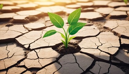 Green Plant Cracked Dry Soil Digital Painting Isolated Plants Illustration Background Nature Design