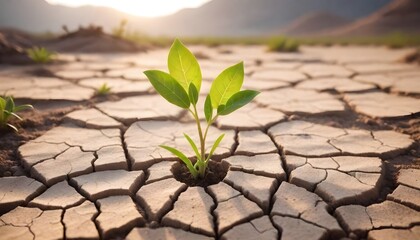 Green Plant Cracked Dry Soil Digital Painting Isolated Plants Illustration Background Nature Design