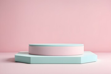 A pink and blue stage set with a pink wall
