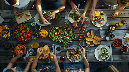 Friends sharing food at dining table