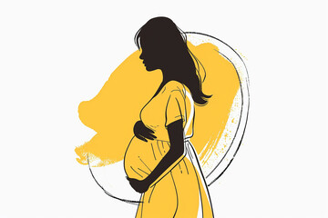 Pregnant woman holding her belly, unexpected pregnant concept, Generative Ai