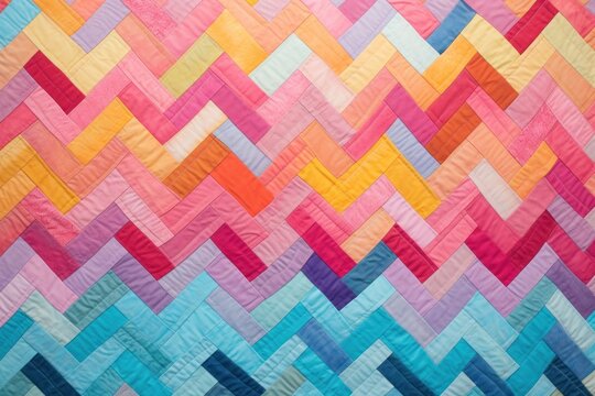 Summertime herringbone quilt pattern patchwork furniture bed.
