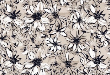 'Beige cream flower palette black drawn color neutral Hand background pattern Daisy Floral Graphic Illustration Abstract Design Summer Art Autumn Digital'