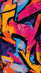 Graffiti on a city street with 3D abstract elements. Urban culture artwork.

