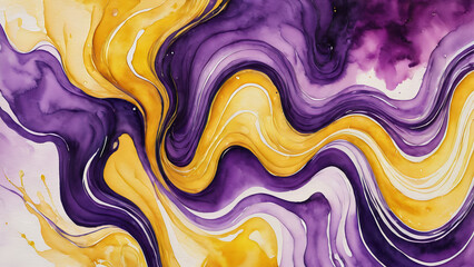 Watercolor Illustration Liquid Purple and Yellow Abstract Painting Background