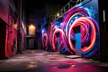 Neon Spiral Abstracts: Vibrant Murals in Downtown Alleys
