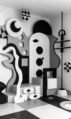 Whimsical abstract background in black and white with playful shapes and whimsical elements, adding a touch of whimsy and charm, Hd Background